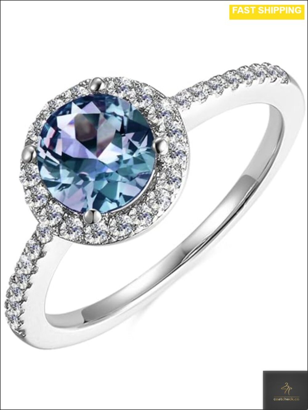 925 Sterling Silver Alexandrite Halo Engagement Ring June Birthstone